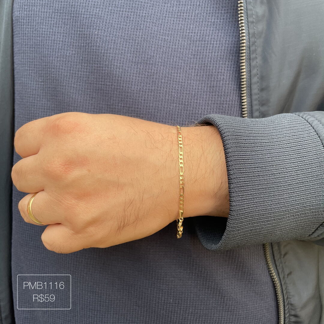 Pulseira Elo 3x1 Fina Lisa Dourada